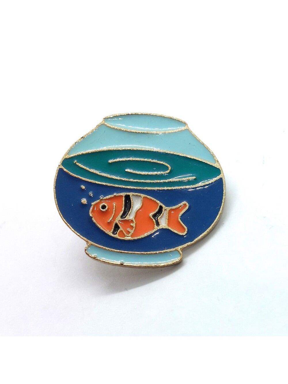 Goldfish in Bowl Enamel Pin Orange Fish Blue Water Aquarium Pet Bubbles Lapel